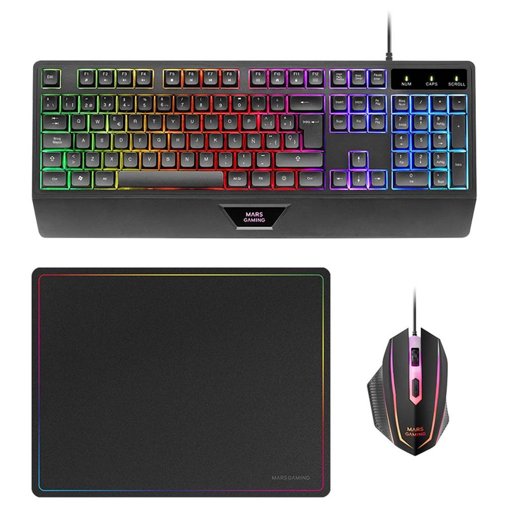 Conjunto Mars Gaming MCP-124 RGB Preto (Teclado + Rato + Tapete)