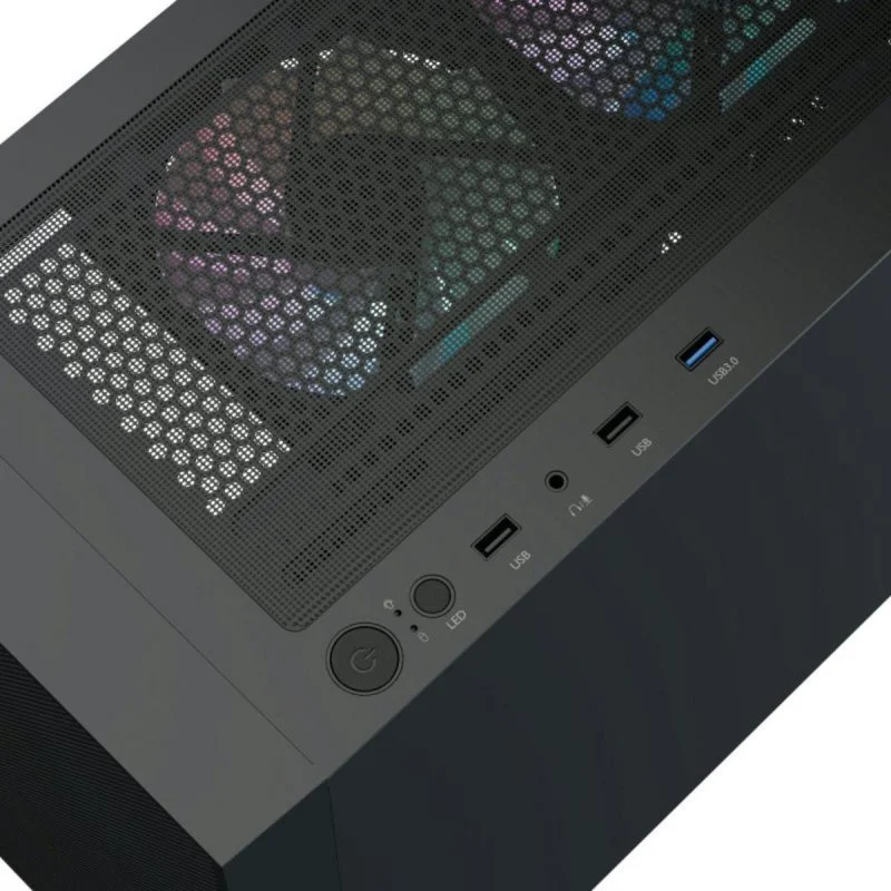 Caixa ATX Aerocool B509A Flow 6 Ventoinhas ARGB Vidro Temperado Preto - Image 2